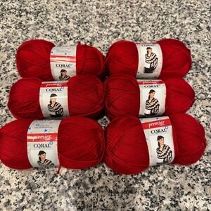 Premier Yarns Coral Red Anti-Pilling Acrylic Yarn 6 Skeins Lot 15-115 1704 Yards